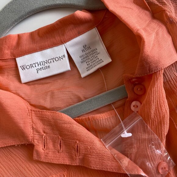 Worthington Y2K Silk 2-Piece Blouse Set Size 6P, Sheer Button-Up Top/Camisole - Picture 4 of 4